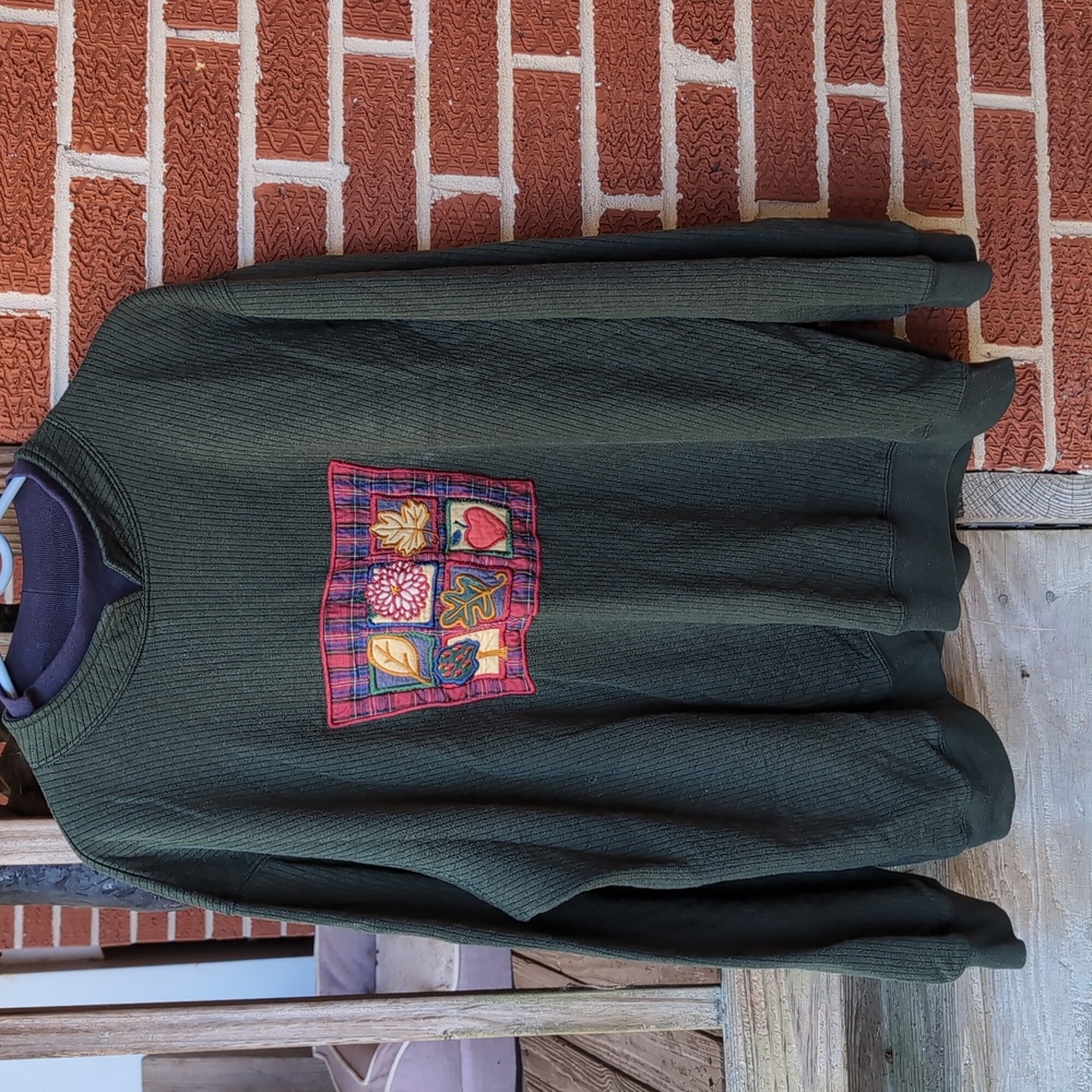 Vintage Baxter & Wells 3x Green Sweatshirt with Patchwork Fall Sweater Womens